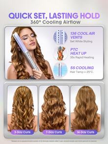 SHEGLAM HAIR One Touch Airflow Styler Pro,25mm Automatic Rotating Curling Iron,Auto Spin Hair Curler,5 Min Quick Styling & 360° Cooling Airflow One Touch Operation,Long-Lasting Results,5 Temps & Anti-Scald,Auto Off & Universal Voltage For Medium-Length Hair & Long Hair & All Hair Types - Silver - View 6