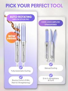 SHEGLAM HAIR One Touch Airflow Styler Pro,25mm Automatic Rotating Curling Iron,Auto Spin Hair Curler,5 Min Quick Styling & 360° Cooling Airflow One Touch Operation,Long-Lasting Results,5 Temps & Anti-Scald,Auto Off & Universal Voltage For Medium-Length Hair & Long Hair & All Hair Types - Silver - View 3
