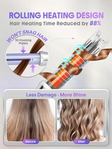 SHEGLAM HAIR One Touch Airflow Styler Pro,25mm Automatic Rotating Curling Iron,Auto Spin Hair Curler,5 Min Quick Styling & 360° Cooling Airflow One Touch Operation,Long-Lasting Results,5 Temps & Anti-Scald,Auto Off & Universal Voltage For Medium-Length Hair & Long Hair & All Hair Types - Silver - View 7