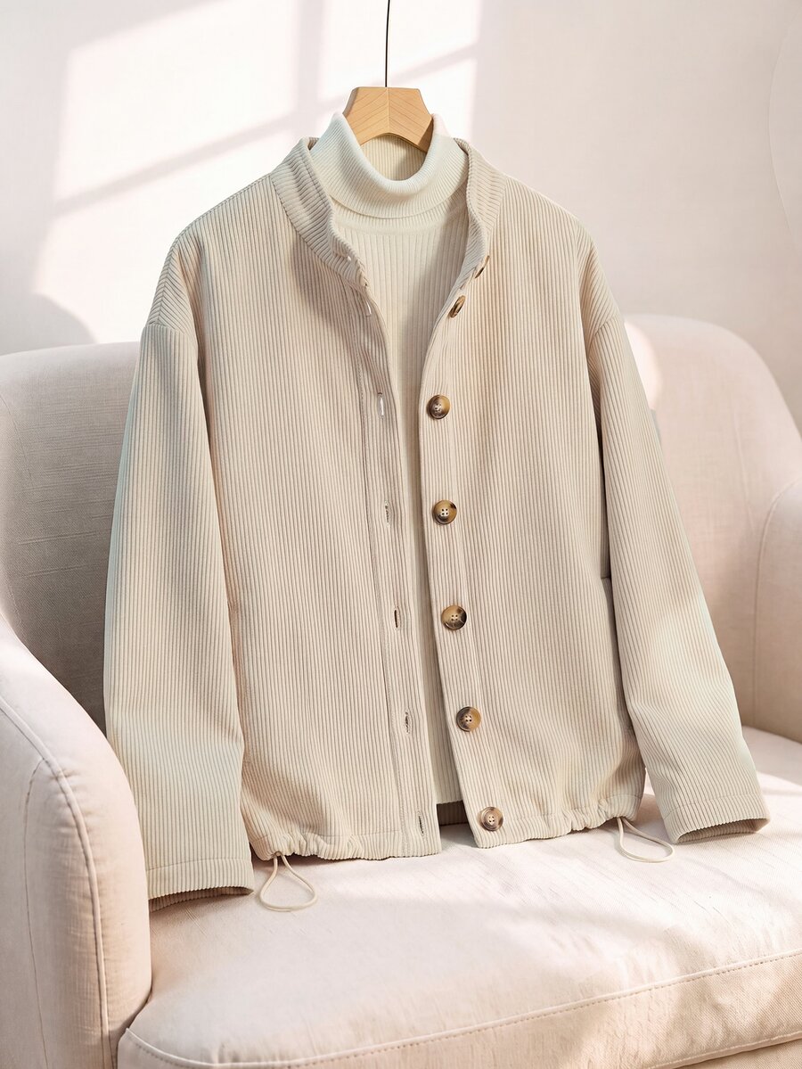 Rusticease Women's Ribbed Casual Versatile Daily Long Sleeve Jacket - Apricot - View 1