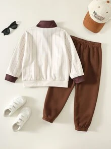 SHEIN Kids Young Boy Letter Pattern Knit Soft Crew Neck Long Sleeve Half-Zip Pullover Sweatshirt And Elastic Waist Long Pants 2 Pieces Set - Multicolor - View 2