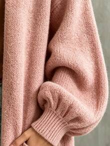 SHEIN Women's Knitted Cardigan Sweater Loose Mid-Length Commuter Daily Style Jacket Long Sleeve Open Front, Women's Outwear, Women's Long Jacket, Women's Casual Jacket, Pink Jacket, Fashion Casual Outfit, Business Office Wear, Versatile And Fashionable Daily Casual Clothing, Urban Teacher Professional Attire - Pink - View 6