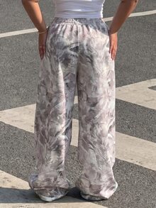 Muchica Plus Size Women's Straight-Leg Plant Print Sweatpants - Multicolor - View 2