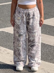 Muchica Plus Size Women's Straight-Leg Plant Print Sweatpants - Multicolor - View 5
