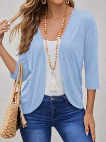 EMERY ROSE Women Solid Color Minimalist Casual Lightweight Cardigan - Baby Blue - View 1