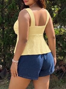 Muchica Blusa sin mangas con nudo delantero en color amarillo mostaza para mujer talla grande - amarillo ganso - Ver 2