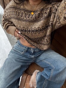 Muchica Plus Size Women Casual Jacquard Knit Sweater, Camel Color, Autumn/Winter - Camel - View 5