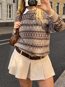 Muchica Plus Size Women Casual Jacquard Knit Sweater, Camel Color, Autumn/Winter - Camel - View 6