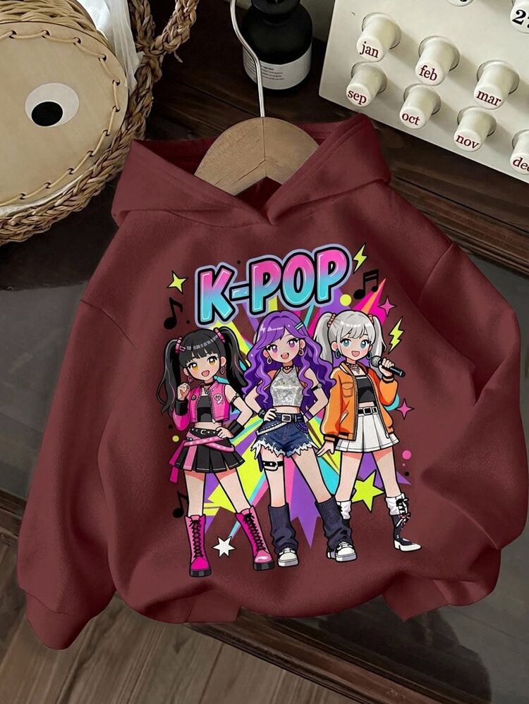 Cream White, Y2K Fashion Street Style K-Pop Korean Wave Girl Cyber Neon Graphic Print, Women's Casual Comfortable Loose Thick Hooded Sweatshirt Suitable For Autumn/Winter Daily Wear, Sports, Back To School, Outings, Street Dance, Music Festivals, Vintage Korean Wave High Street, Sweet Cool Girl, Relaxed Fashion, Girly Style - Red Violet - View 1