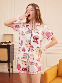 Provexi Provexi Set Celana Pendek Lengan Pendek Wanita Model Terbuka Depan Gaya Seru - MultiWarna - View 4