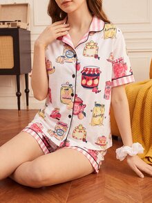 Provexi Provexi Set Celana Pendek Lengan Pendek Wanita Model Terbuka Depan Gaya Seru - MultiWarna - View 7