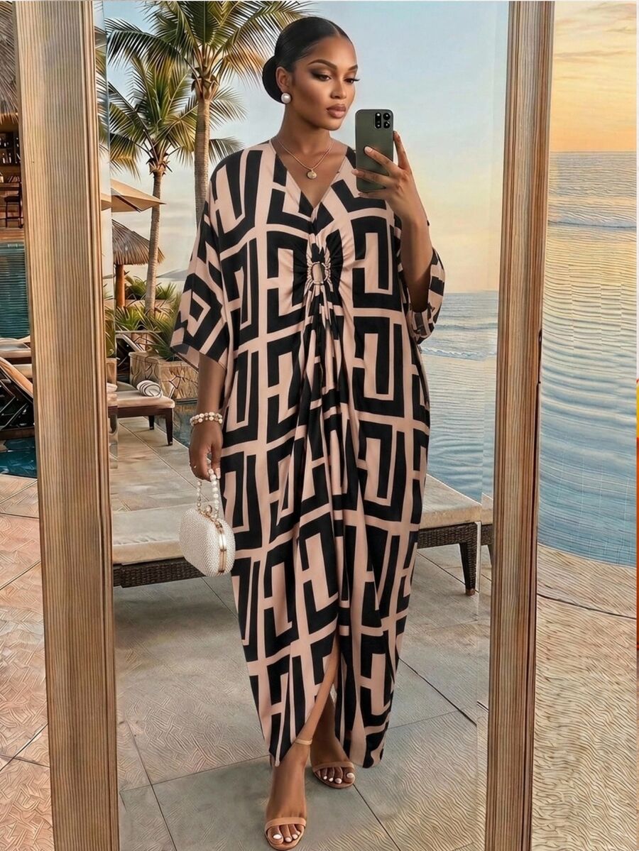 SHEIN Lady Plus Size Women's Vacation Zebra Print Ruffle Cold Shoulder ...