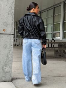 SAYEHFBABY 休閒水洗寬鬆直筒牛仔褲，小碼女款 - 藍白色 - 查看 2