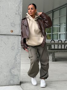 SAYEHFBABY Women's Drawstring Waist Cargo Pants,Fall Clothes - Green - View 3