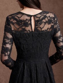 Zovinel Fashionable Women's Black Knitted Sexy Lace Dress - Black - View 10