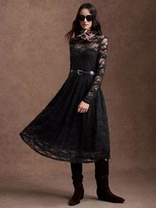 Zovinel Fashionable Women's Black Knitted Sexy Lace Dress - Black - View 6