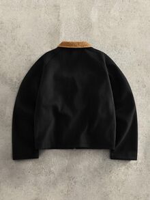 HIMLAND 男士寬鬆休閒商務休閒復古梭織翻領長袖大衣，適合秋冬萬聖節冬季派對辦公工作，黑色 - 黑色 - 查看 3