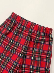Baby Boy Tartan Print Contrast Piping PJ Set Autumn Winter - Red - View 6