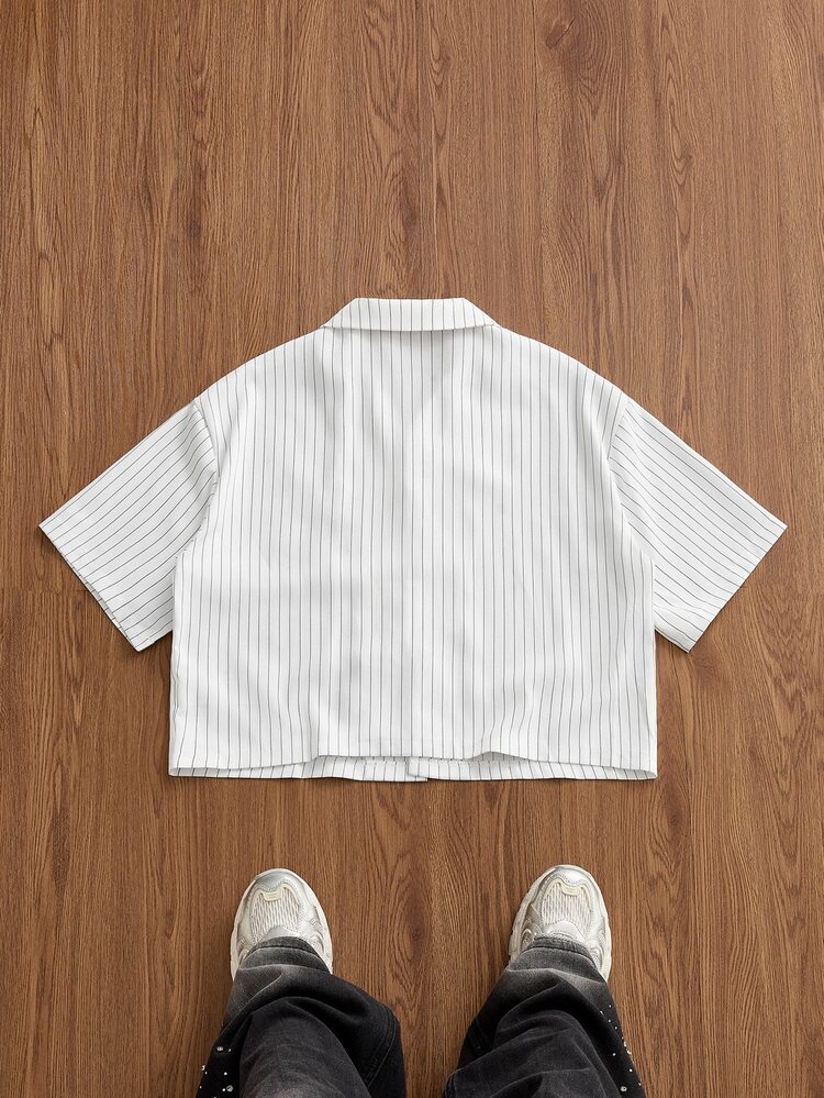 ESTAVOR Men's Striped Short Sleeve Single-Breasted Casual Commuter Shirt - White - View 4
