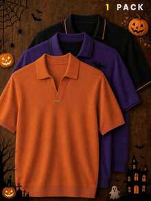 Vientiro Men's Solid Color Casual Versatile Daily Wear Knit Top - Orange - View 5