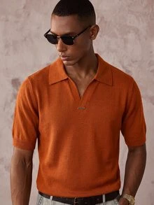 Vientiro Men's Solid Color Casual Versatile Daily Wear Knit Top - Orange - View 2