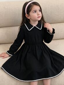SHEIN 女童拼色休閒日常夏季旅行洋裝 - 黑色 - 查看 2