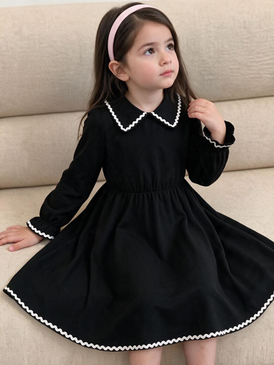SHEIN Young Girl Colorblock Casual Daily Summer Travel Dress - Black - View 1