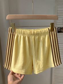 Comfortcana Women's Casual Patchwork Shorts, Versatile For Spring And Summer Daily Wear Yellow Knit Shorts Line Shorts Shorts Mini - Yellow - View 9