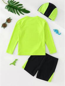 SHEIN 青少年男孩休閒修身款電玩發光圖案兩件式泳衣，適合春夏季海邊度假 - 彩色 - 查看 7