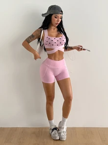 Coolane Women High Waist 4 Inch Yoga Shorts, Seamless Biker Shorts For Workout - Pink - View 2