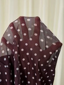 MaterniChic Maternity Polka Dot Print Asymmetrical Shoulder Drawstring Top And Adjustable Waist Fishtail Skirt Elegant 2-Piece Set - Brown - View 9