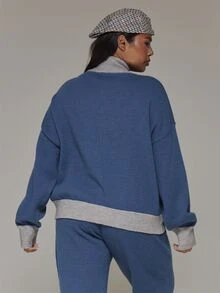 MUSERA Size Blue Contrast Knitted Graphic Cardigan Winter Fall Women Outfit Casual - Multicolor - View 5