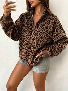 INAWLY Loose Casual Stand Collar Half-Zip Women's Sweatshirt - Multicolor - View 4