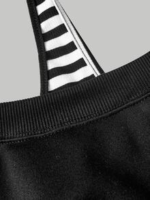 SHEIN MOD 女款灰色不對稱領口 2 合 1 衛衣 秋冬款 - 黑與白 - 查看 6