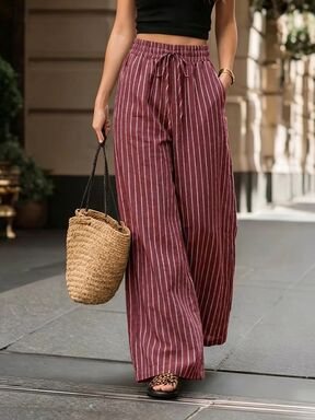 Editum Women's Casual Burgundy Pants, Daily Street Wear, Commuting, Dating, Gathering, Summer, Autumn, Elegant, Y2K, Graduation Beach Brunch