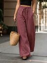 Editum Women's Casual French Pink And White Striped Pants, Daily Street Wear, Commuting, Dating, Gathering, Fall, Elegant, Y2K, Beach Vacation