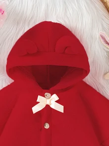 SHEIN 女嬰毛絨連帽披肩，可愛舒適，2024秋冬新品，紅色優雅端莊牛仔女郎皮革派對正式生日款 - 紅色 - 查看 5