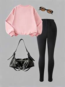 女童羊毛圆领卫衣 + 黑色牛奶丝紧身裤 - Approved Base Clothing - 彩色 - 查看 2