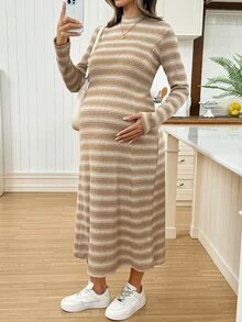 SHEIN فستان حمل بسحاب للرضاعة مخطط بأكمام طويلة - متعدد الألوان - مشاهدة 7