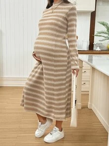 SHEIN فستان حمل بسحاب للرضاعة مخطط بأكمام طويلة - متعدد الألوان - مشاهدة 8