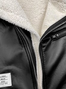 SHEIN Baby Girl Autumn/Winter Cute Thermal Lined Black PU Leather Jumpsuit - Black - View 4