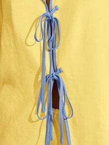 MUSERA 撞色滚边系带宽松亚麻质感衬衫和长裤，适合夏季度假，波西米亚风，伊比沙岛风格，优雅可爱少女风，春夏海滩单身派对、婚礼、新娘单身告别单身派对 - 黃色 - 查看 7