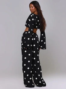 MUSERA Polka Dot Pants Wide Leg Stripe Linen Look Trouser Holiday Linen Pant Spring Summer Beach Vacation Elegant Casual Date Night Autumn Fall Winter - Black - View 5