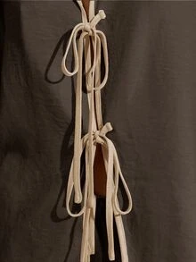 MUSERA 撞色滚边系带宽松亚麻质感衬衫和长裤，春夏度假波西米亚风伊比沙岛优雅海滩可爱秋冬假日套装 - 棕色 - 查看 7
