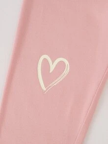 Conjunto de 2 piezas para niñas jóvenes: Sudadera holgada de cuello redondo con manga larga y estampado de corazones rosas + Pantalones anchos a juego en color rosa, atuendo casual lindo y elegante para uso diario, otoño/invierno - Rosa Pálido - Ver 6