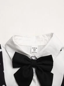 SHEIN 兒童青少年女孩 2-in-1 黑色長袖領口連身裙附領結，學院風校服返校穿搭 - 黑色 - 查看 10