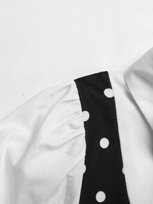 SHEIN 兒童青少年女孩 2-in-1 黑色長袖領口連身裙附領結，學院風校服返校穿搭 - 黑色 - 查看 9