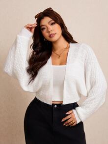 Elaquor Plus Size Women Solid Color Casual Smart Loose Fit Traditional Versatile Daily Wear Formal Holiday Long Sleeve Cardigan Fall All White Evening - White - View 6