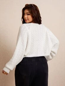 Elaquor Plus Size Women Solid Color Casual Smart Loose Fit Traditional Versatile Daily Wear Formal Holiday Long Sleeve Cardigan Fall All White Evening - White - View 3