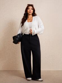 Elaquor Plus Size Women Solid Color Casual Smart Loose Fit Traditional Versatile Daily Wear Formal Holiday Long Sleeve Cardigan Fall All White Evening - White - View 7